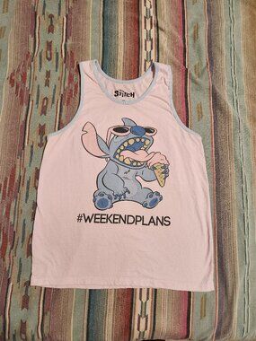 Men's Stitch Weekend Plans Ice Cream Pink Tank Top- SMALL